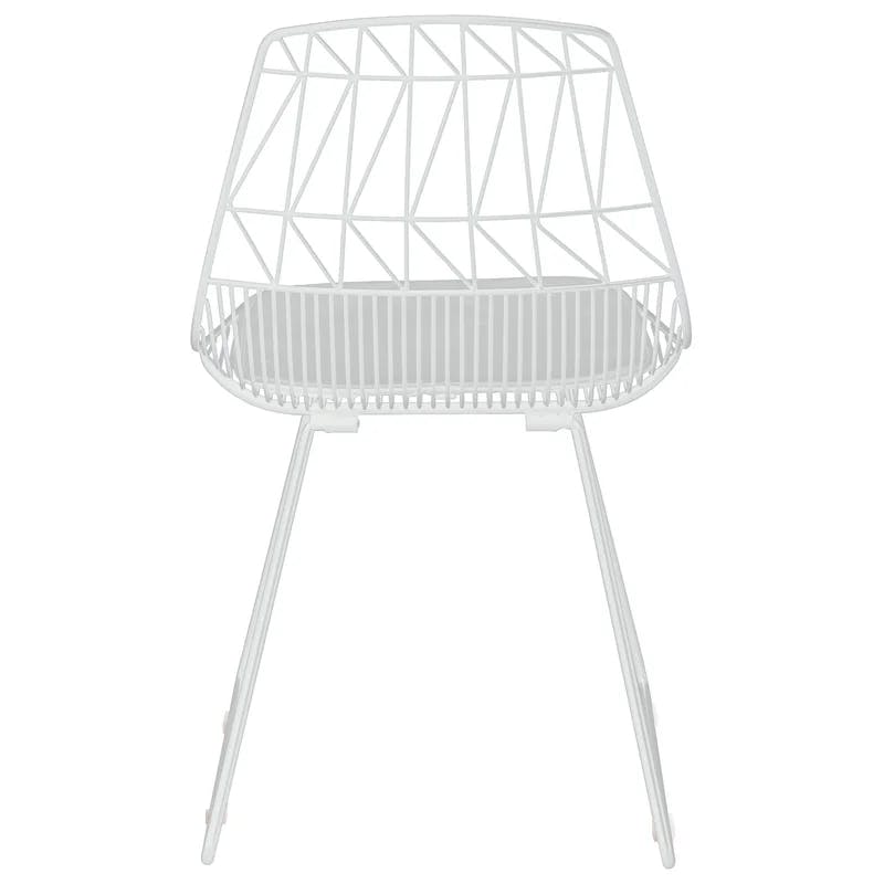 Chic French White Faux Leather Upholstered Side Chair with Slat Design