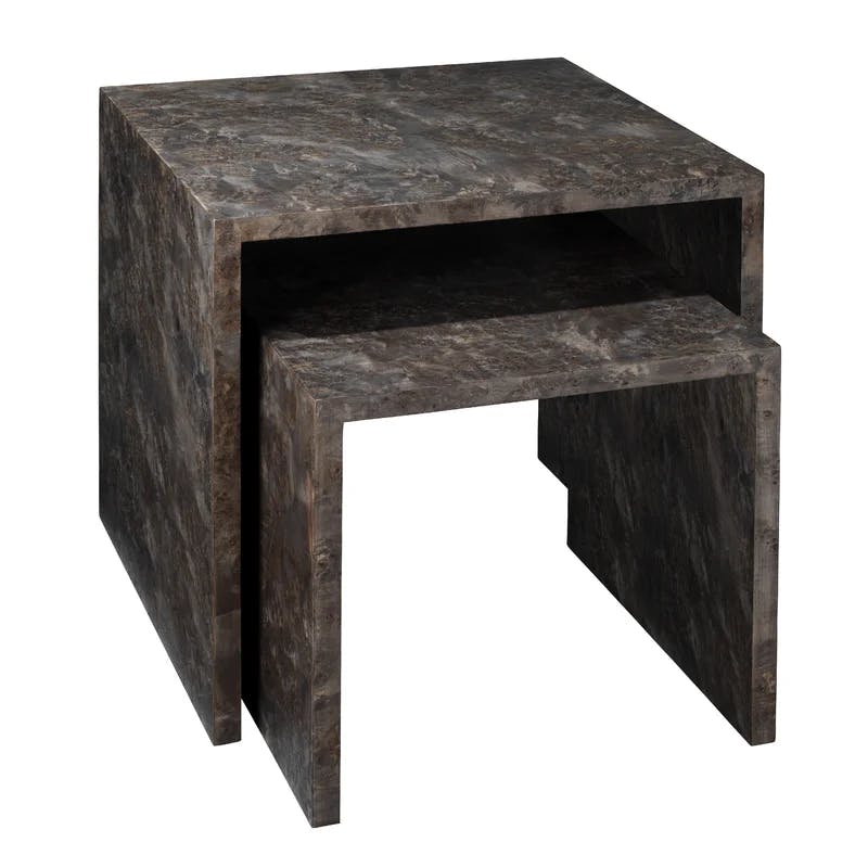 Bedford Burl Wood and Charcoal Marble Nesting Tables Set