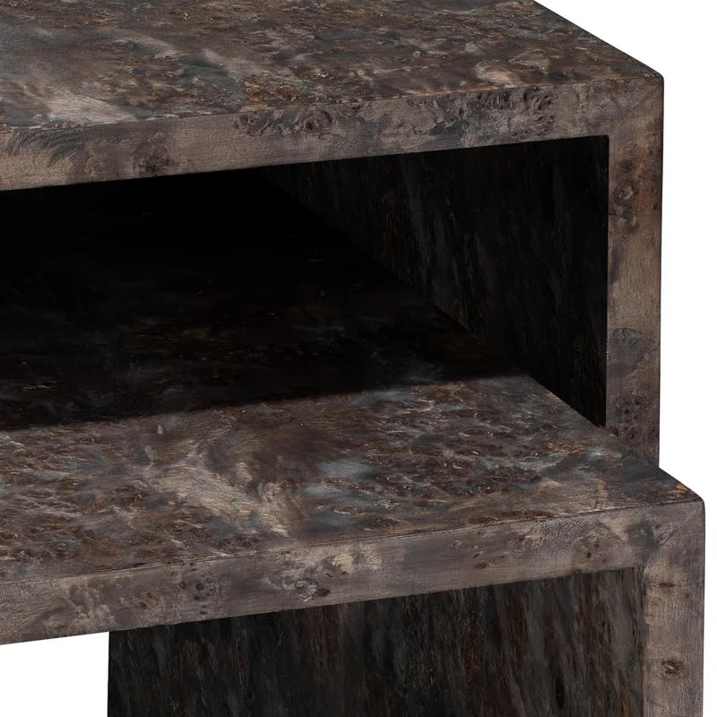 Bedford Burl Wood and Charcoal Marble Nesting Tables Set