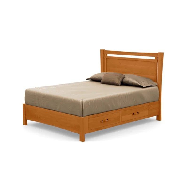Monterey Full Double Storage Platform Bed with Tufted Upholstery in Natural Cherry
