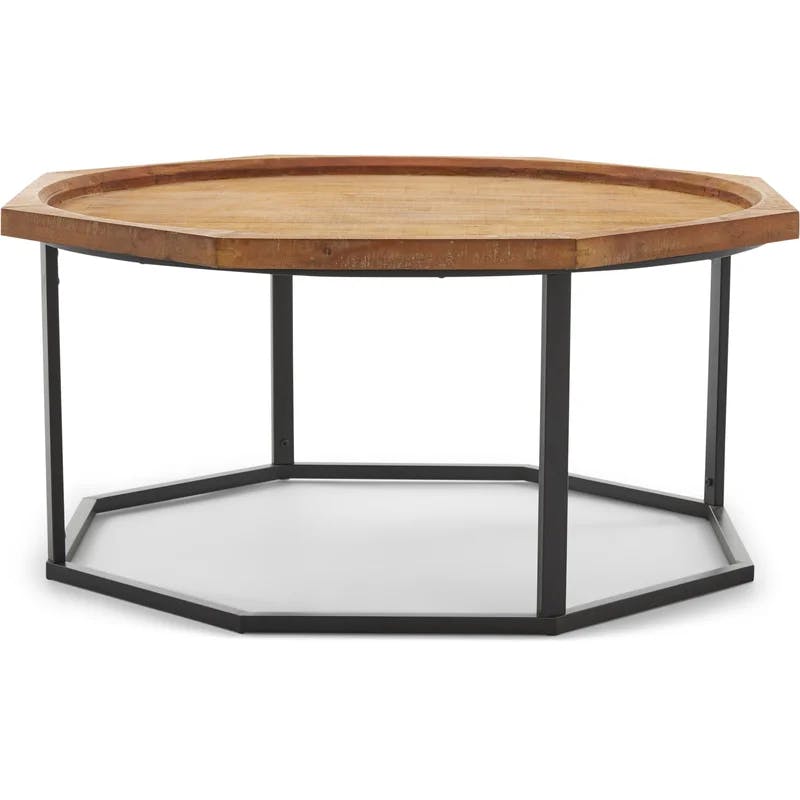 Finch Grayson 40" Round Natural Wood & Black Metal Coffee Table