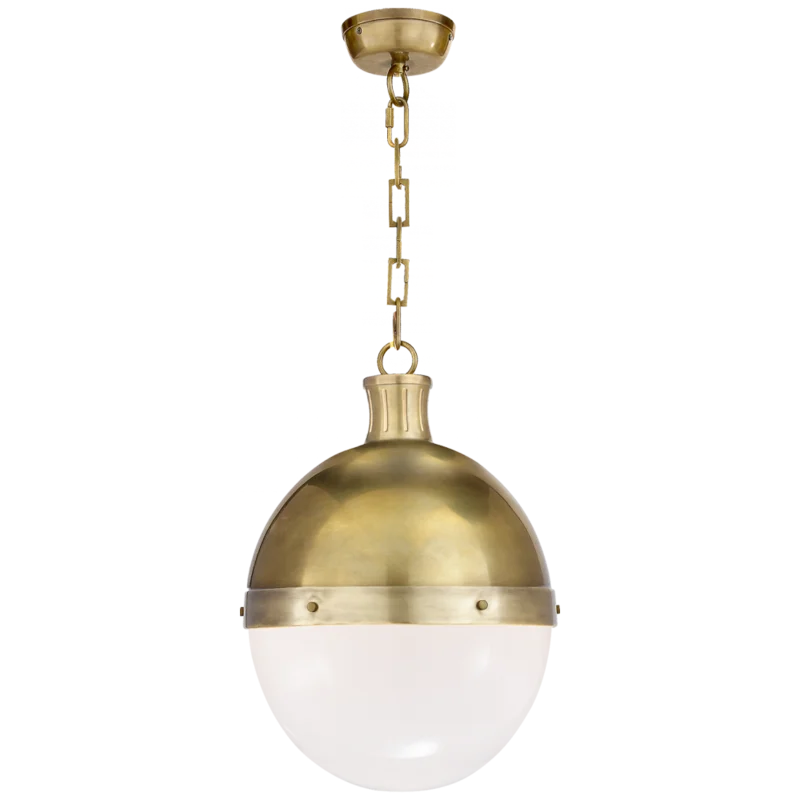 Riveted Half-Globe 18" Hand-Rubbed Antique Brass & Glass Pendant Light