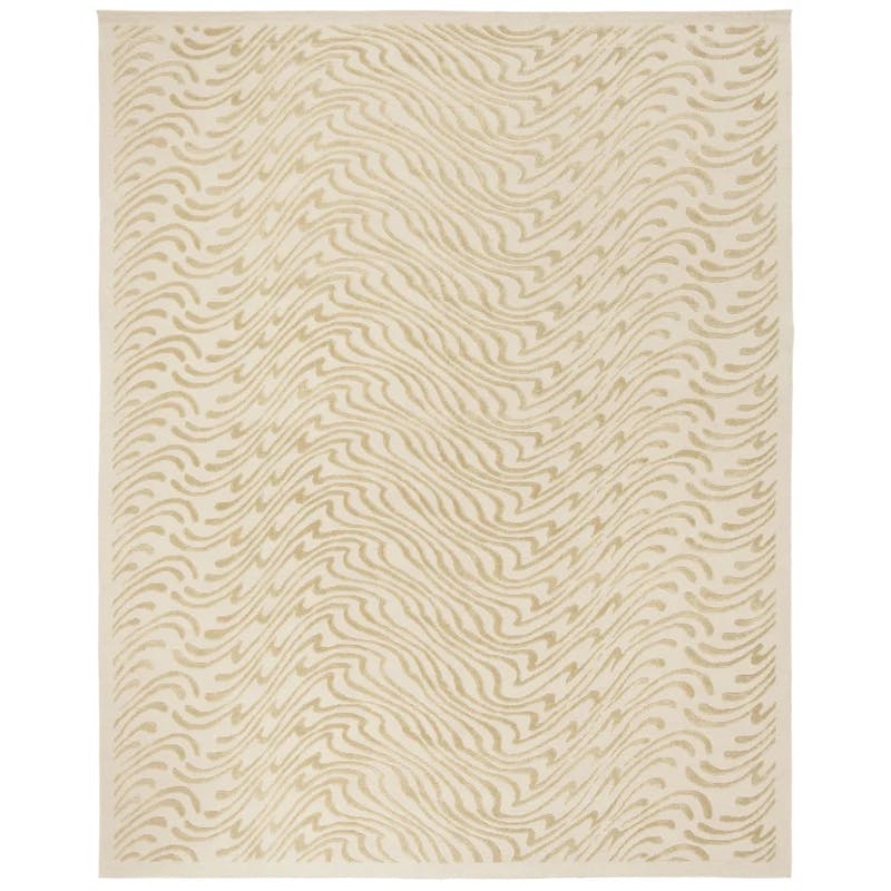 Zen Garden Inspired Ivory Hand-Knotted Wool and Silk Blend Rug