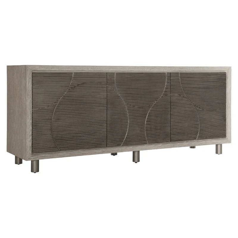Transitional Gray 76'' Solid Wood Sideboard with Geometric Metal Accents
