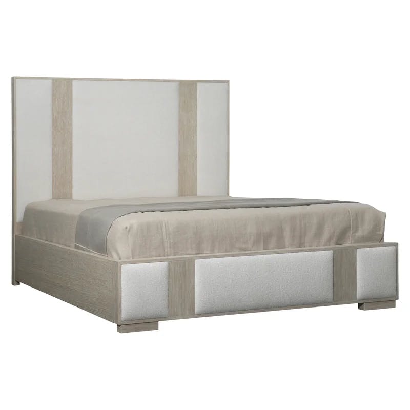 Solaria King Size Upholstered Bed with Wood Frame in Brown/White
