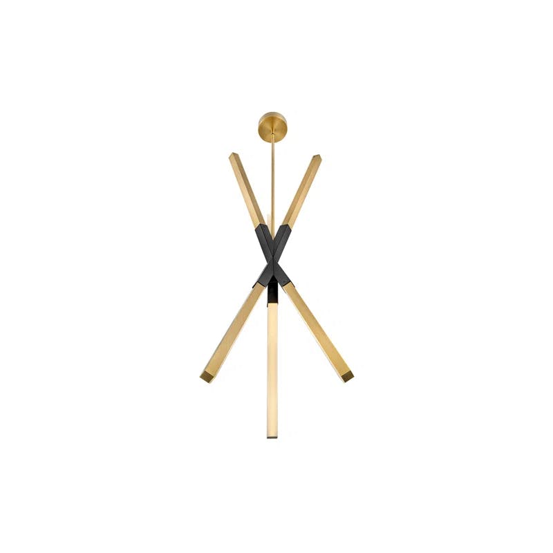 Rae Modern LED Sputnik Linear Chandelier in Lacquered Brass and Black