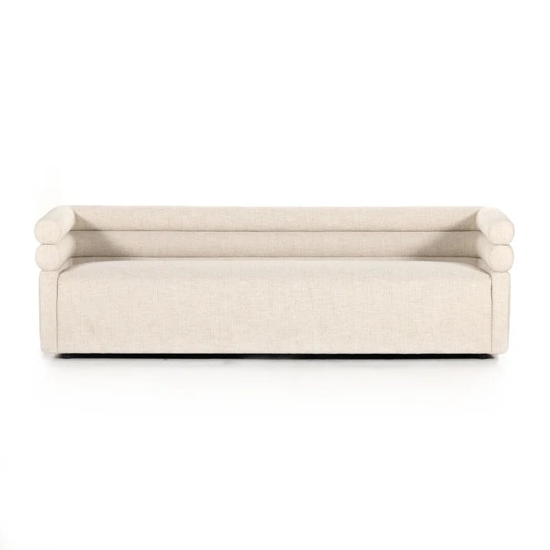Hampton Cream Tufted Fabric Sofa with Wood Accents