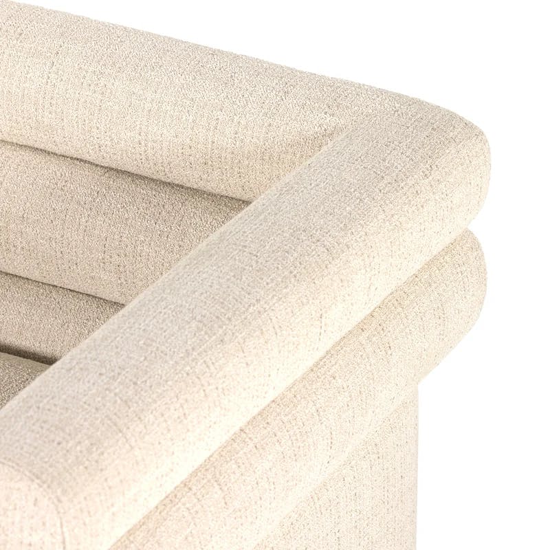 Hampton Cream Tufted Fabric Sofa with Wood Accents