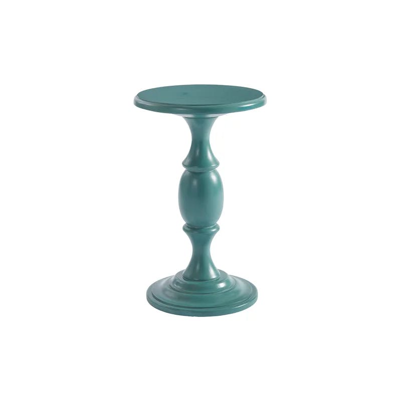 Transitional Seaglass Round Wood & Glass Pedestal End Table