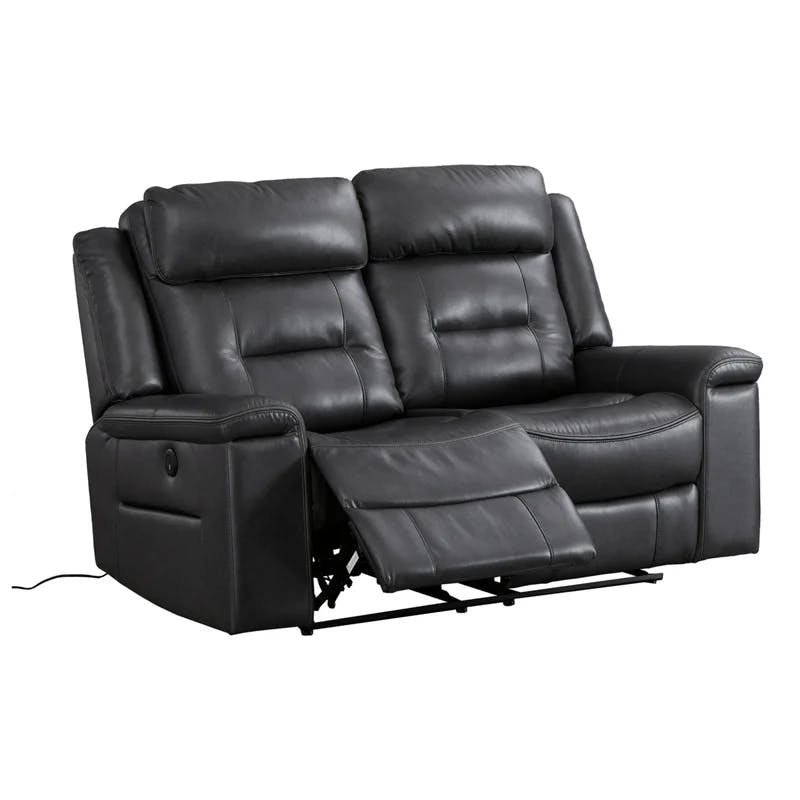 Charcoal 66'' Contemporary Faux Leather Power Reclining Loveseat