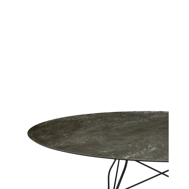 Glossy Solid Black Oval Stoneware Outdoor Table