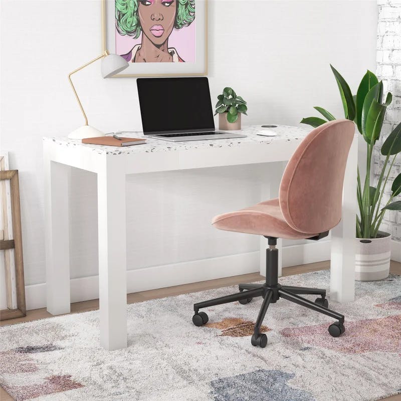 Contemporary White Wood Desk with Wireless Charger and Drawer