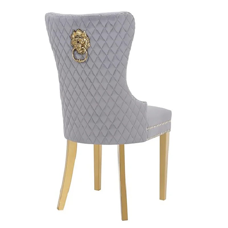 Elegant Light Gray Velvet Wingback Tufted Dining Chair with Metallic Accents
