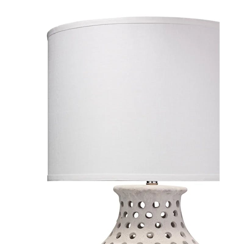 Matte White Linen-Shade Porous Ceramic Buffet Lamp