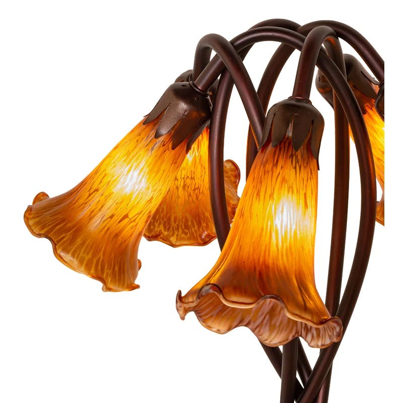 Amber Pond Lily 5-Light Art Nouveau Accent Lamp in Mahogany Bronze