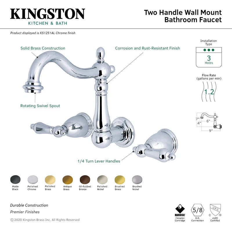 Heritage Polished Brass Wall-Mounted Bathroom Faucet