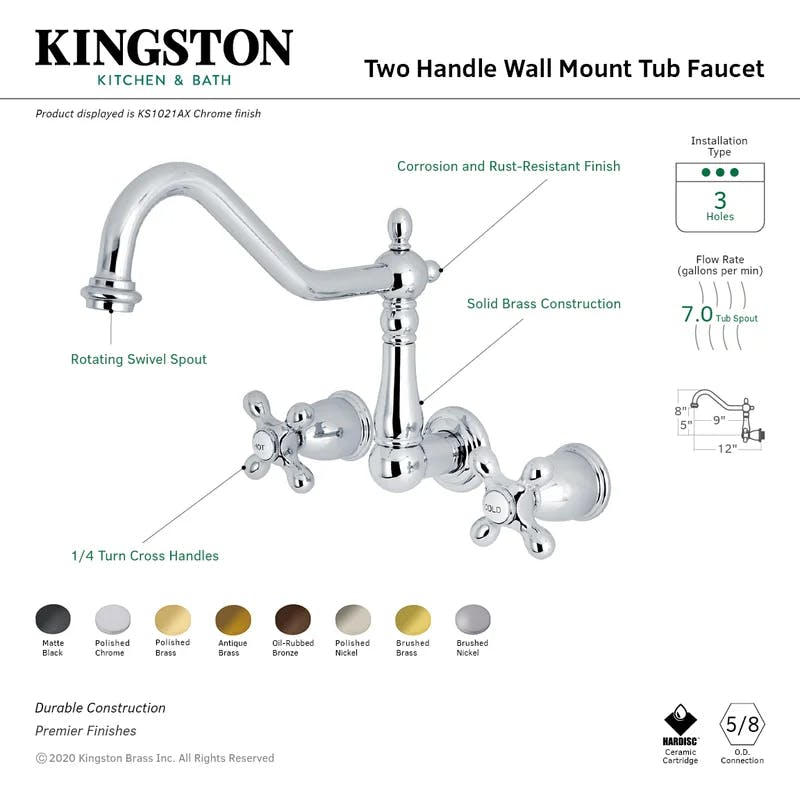 Elegant Heritage Matte Black Nickel Wall-Mounted Roman Tub Faucet