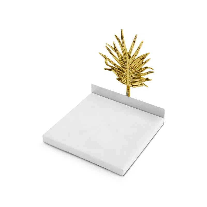 Antique Goldtone Palm Leaf Metal Napkin Holder