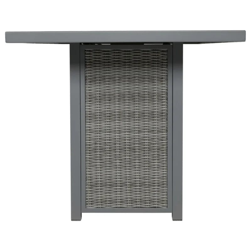 Transitional Gray Aluminum & Resin Wicker Outdoor Fire Pit Bar Table