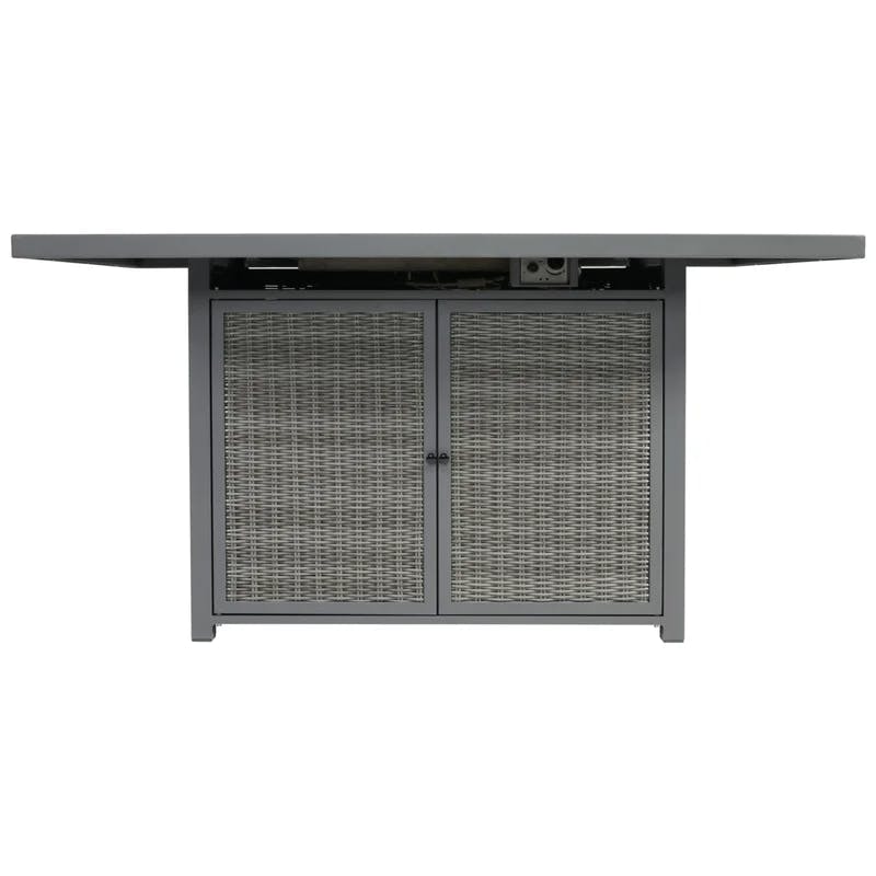 Transitional Gray Aluminum & Resin Wicker Outdoor Fire Pit Bar Table
