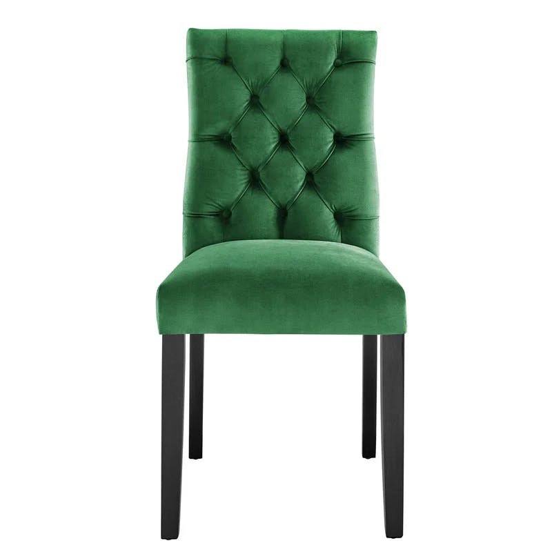 Elegant Emerald Velvet Upholstered Side Chair with Wood Legs