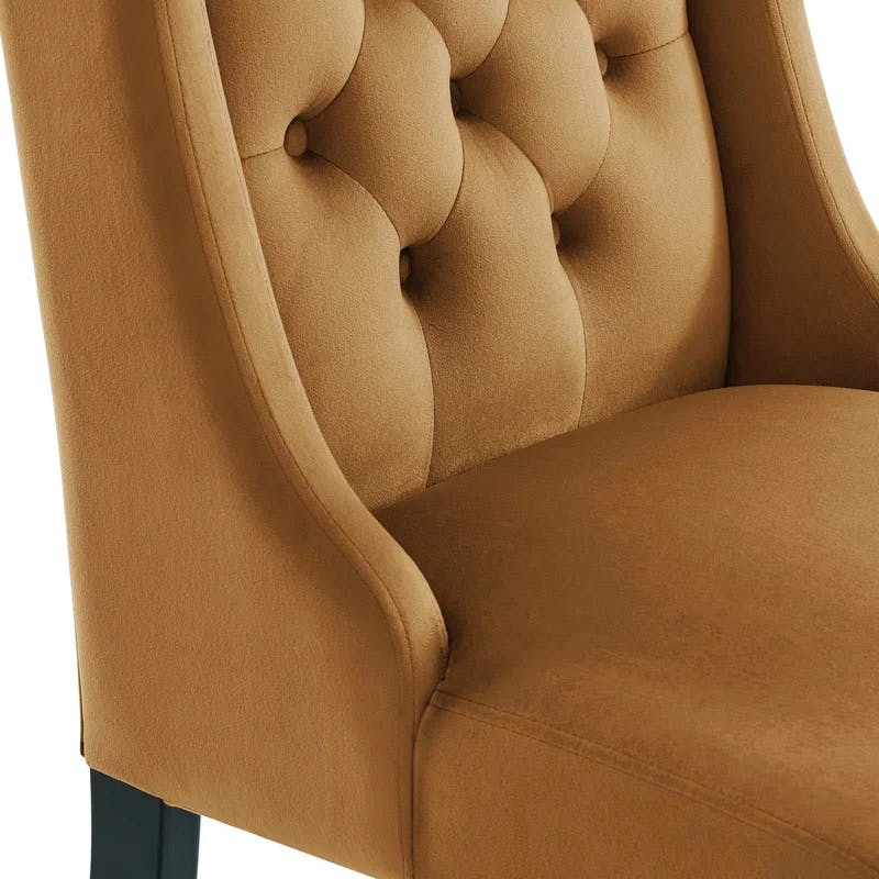 Cognac Velvet Upholstered Wood Dining Chairs - Set of 2