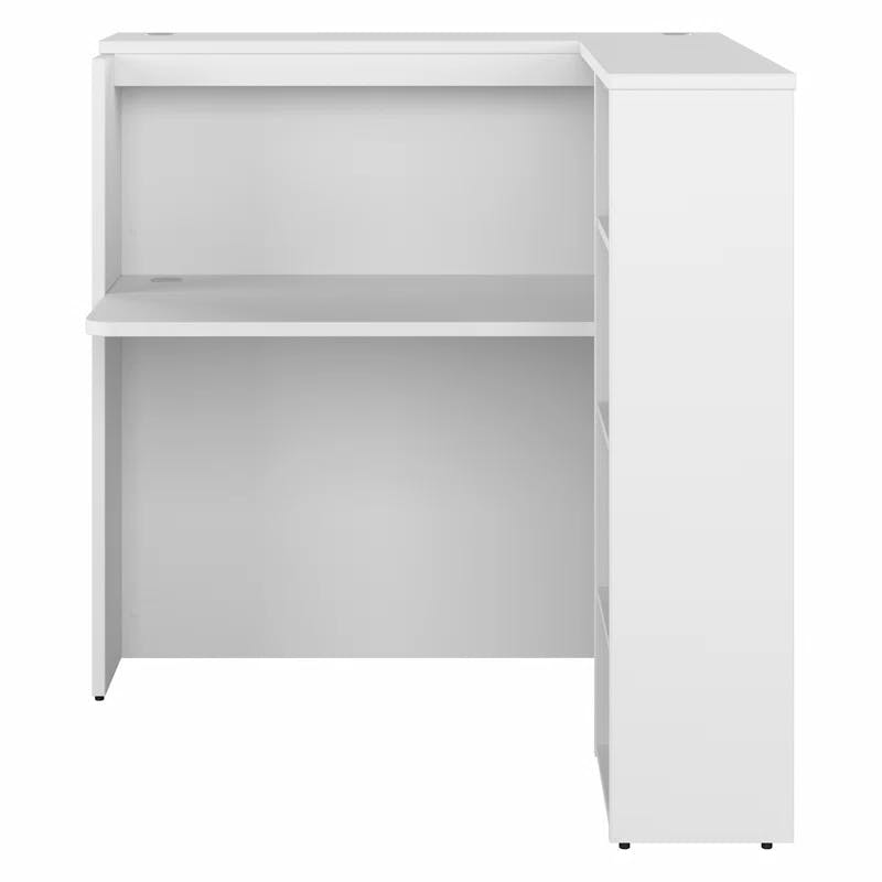 Contemporary White Wood Corner Home Office Desk with Privacy Shelves