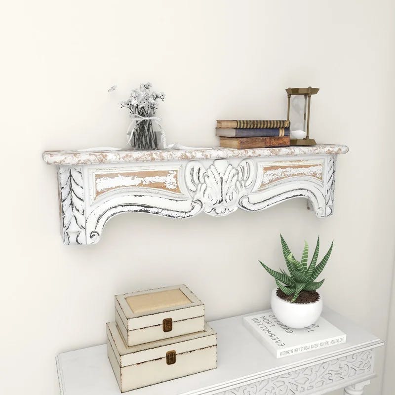 Charming White Wood Floating Wall Shelf, 36" x 6" x 9"