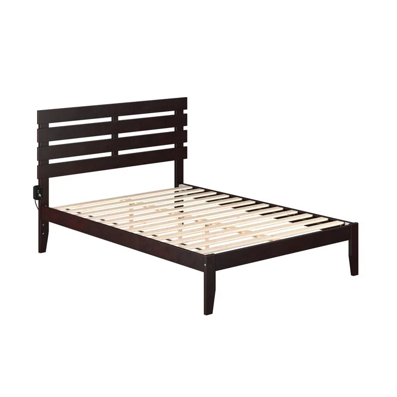 Oxford Espresso Full-Size Wood Frame Bed with USB Charger