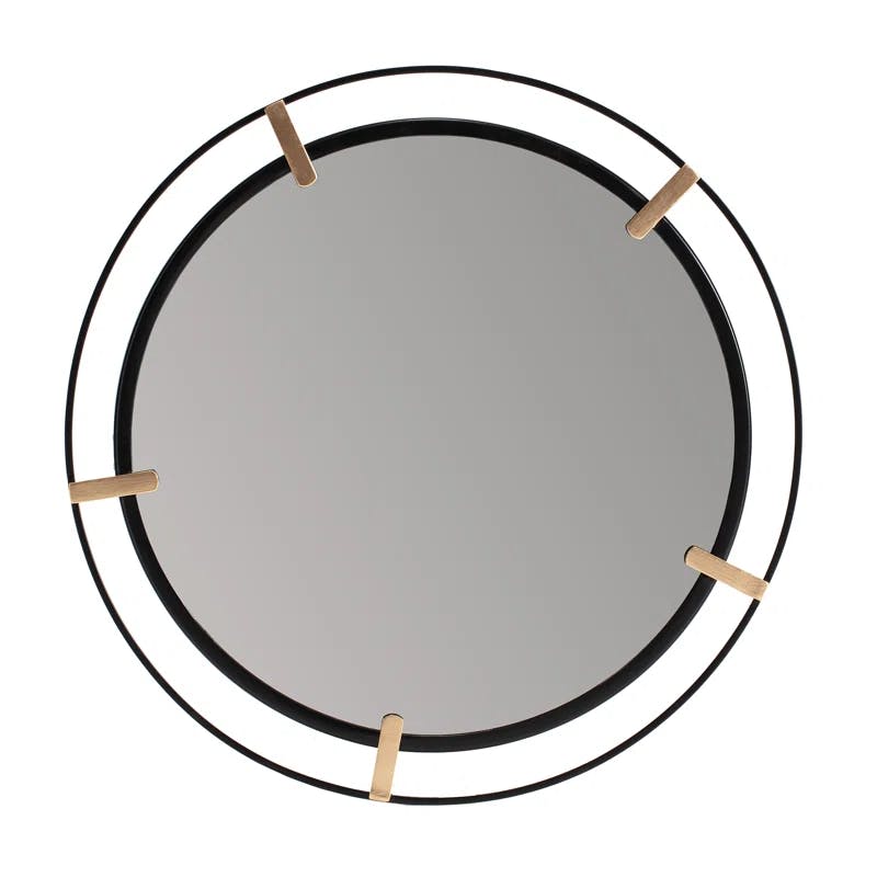 Modern Elegance 23" Round Frameless Mirror with Black and Gold Accents