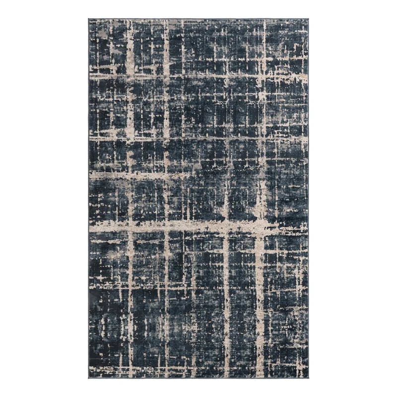 Navy Blue Rectangular Easy-Care Synthetic 8' x 10' Rug