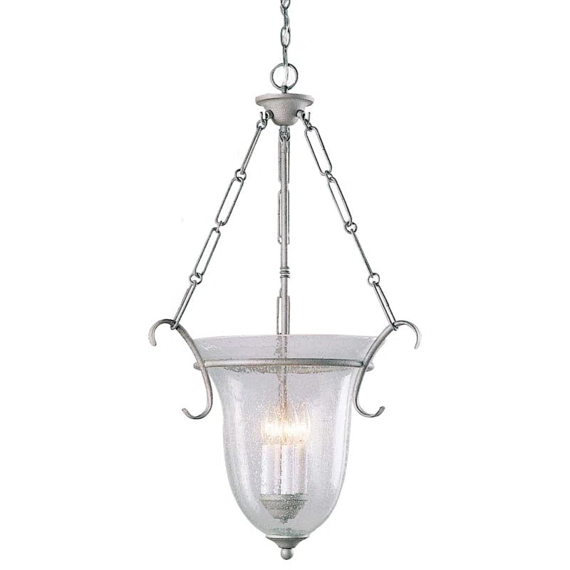 Transitional Platinum Rust 4-Light Bowl Pendant with Clear Seedy Glass