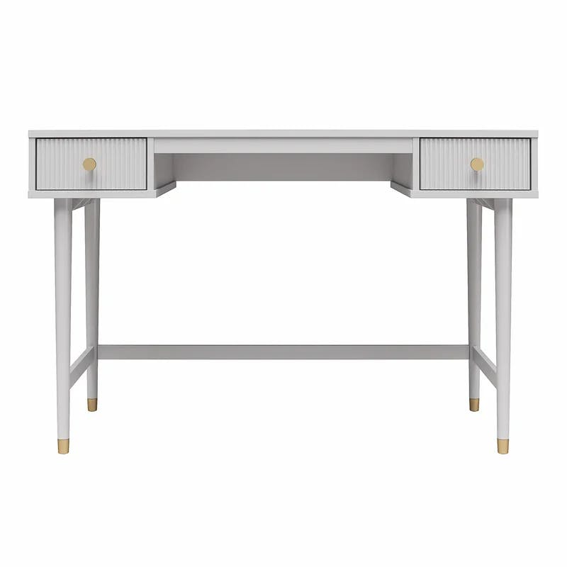 Elizabeth Midcentury Modern Dove Gray Desk with Gold Accents