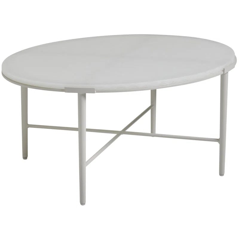 Seabrook Round White Aluminum & Wicker Outdoor Coffee Table