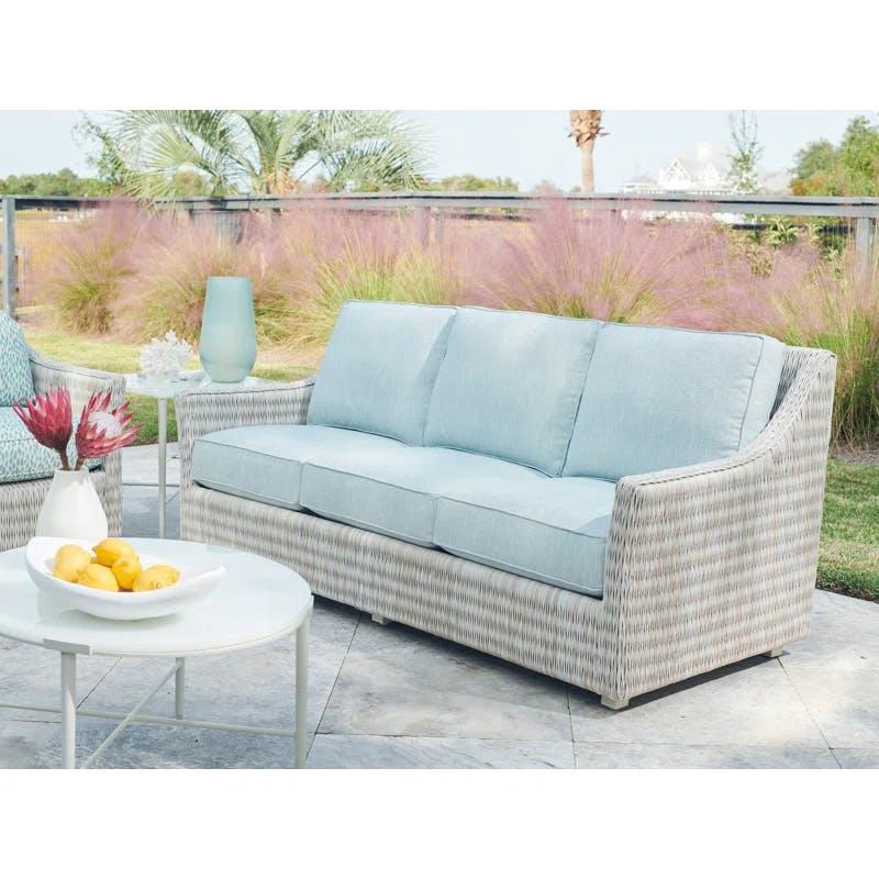 Seabrook Round White Aluminum & Wicker Outdoor Coffee Table