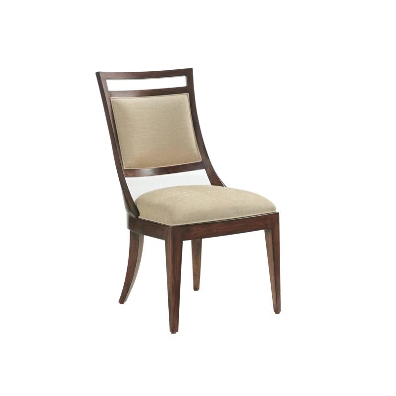 Transitional Saber-Legged Light Brown Upholstered Side Chair