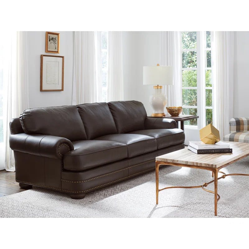 Lexington Silverado Arrowleaf Brown Leather Sofa with Nailhead Trim