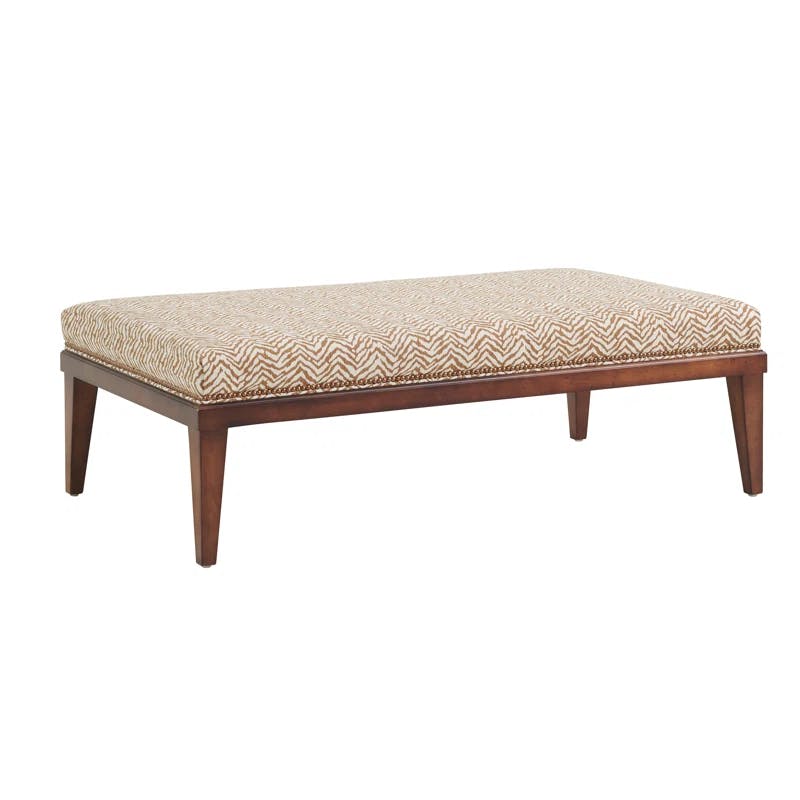 Umbria Beige Tufted Cocktail Ottoman with Old Bronze Nailhead Trim