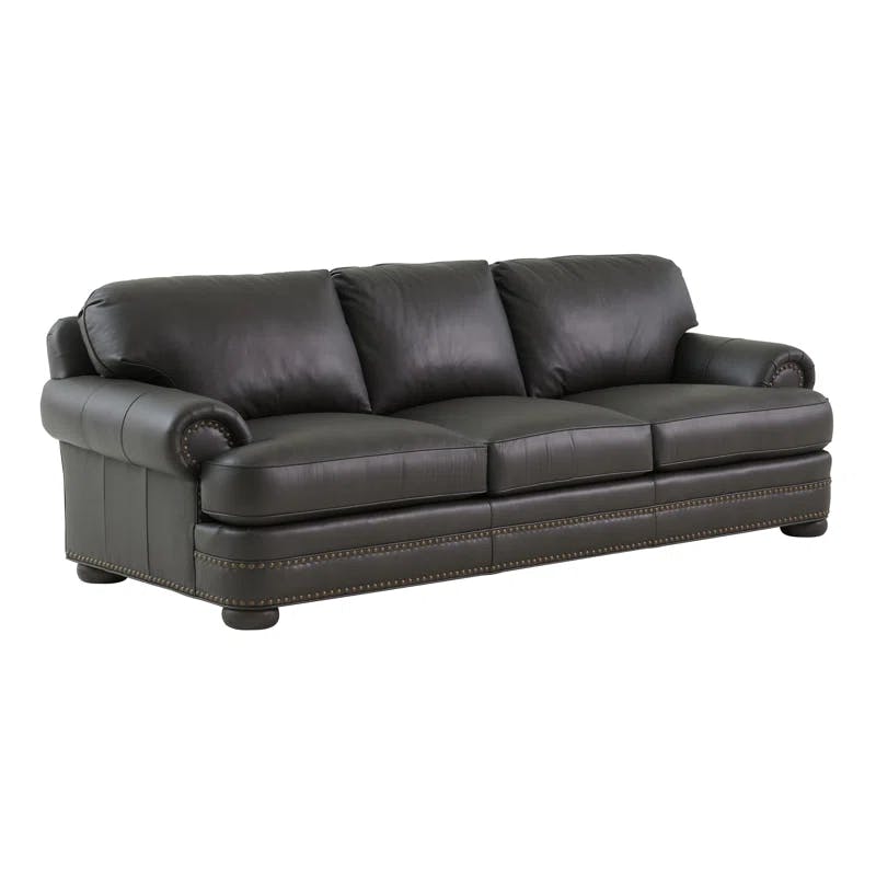 Lexington Silverado Arrowleaf Brown Leather Sofa with Nailhead Trim