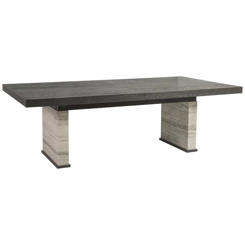 Contemporary Mocha Brown Extendable Dining Table with Travertine Base