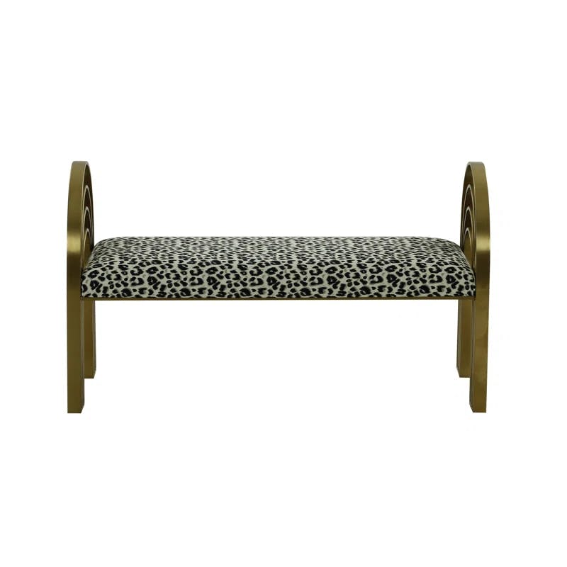 Mavis Leopard Print Velvet and Gold Deco Bench