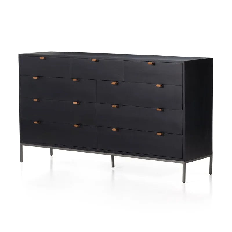 Mid-Century Modern Black Wash Poplar Double Dresser with Dovetail Drawers