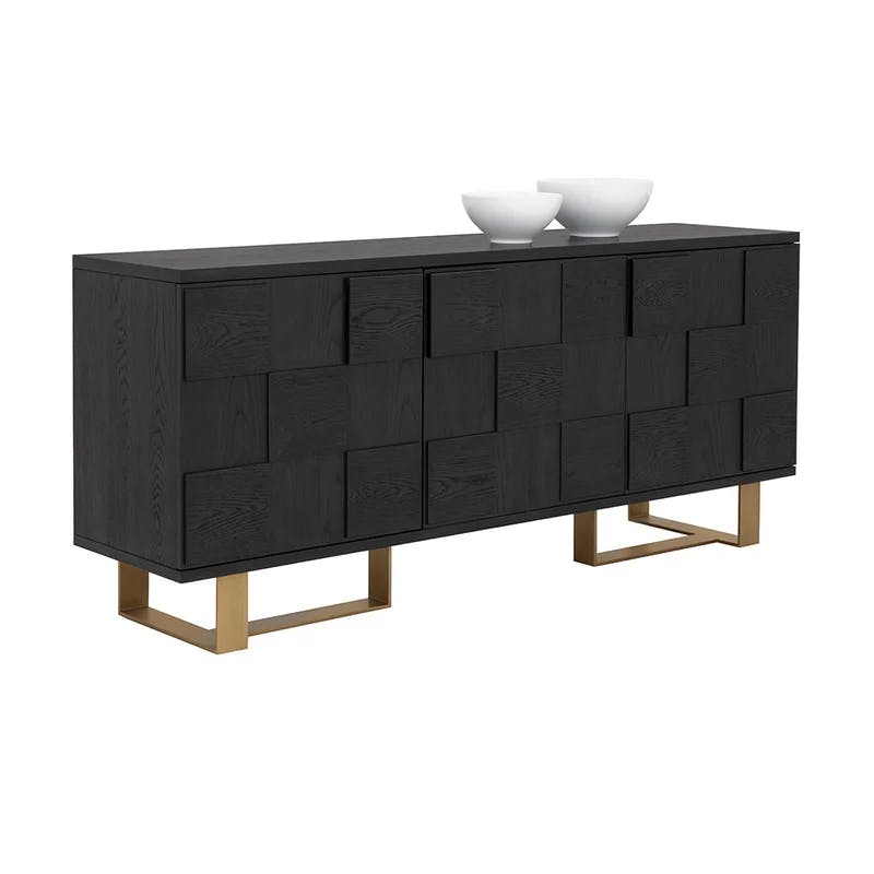 Lars Smoked Acacia Wood 79'' Sideboard with Antique Brass Frame