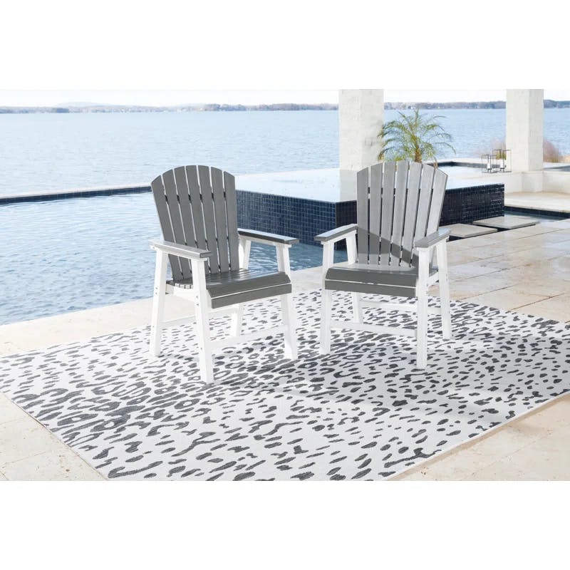 Transitional Gray HDPE Slatted Outdoor Dining Armchair