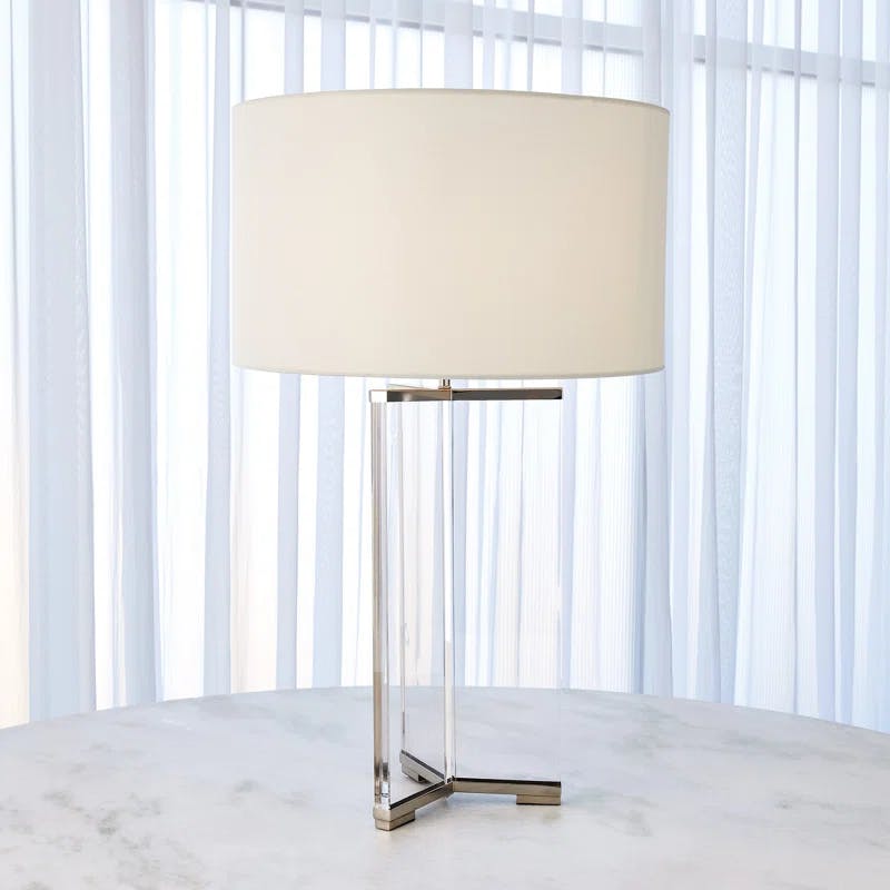 Elegant Nickel-Plated Brass Table Lamp with Linen Shade