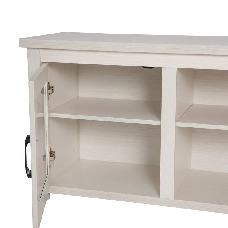 Modern White Wash 65" Engineered Wood TV Stand with Glass Doors