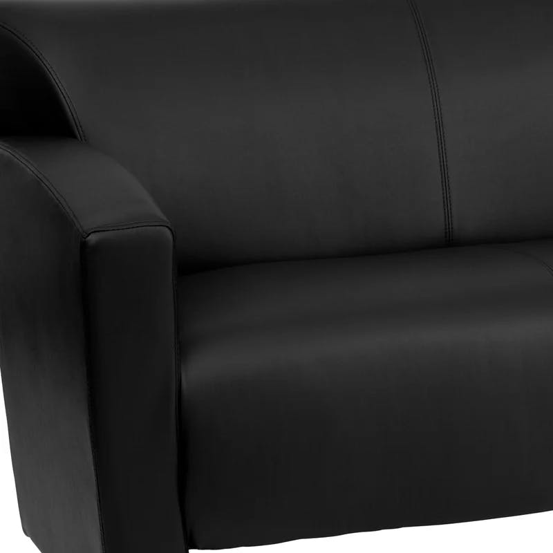 Elegant Black LeatherSoft Flared Arm Reception Sofa