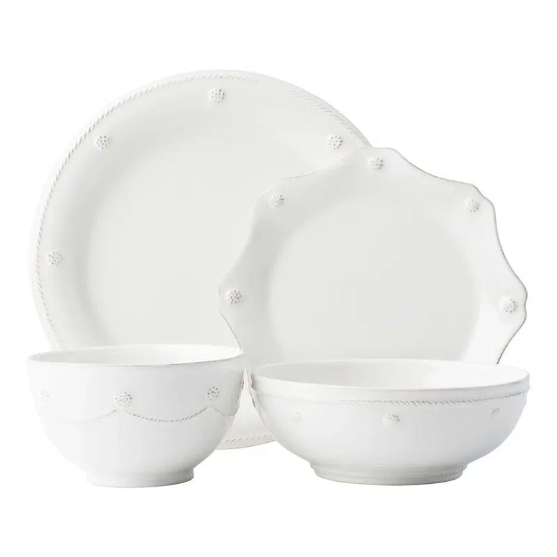 Whitewash Elegance 4-Piece Ceramic Dinnerware Set with Glossy Finish