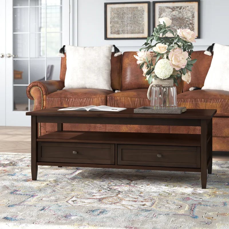 Tobacco Brown Rustic Rectangular Coffee Table with Storage