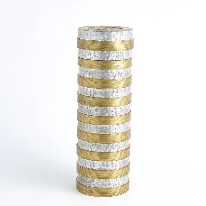 Elegant Striped Metal and Wood Lidded Round Box, 18''